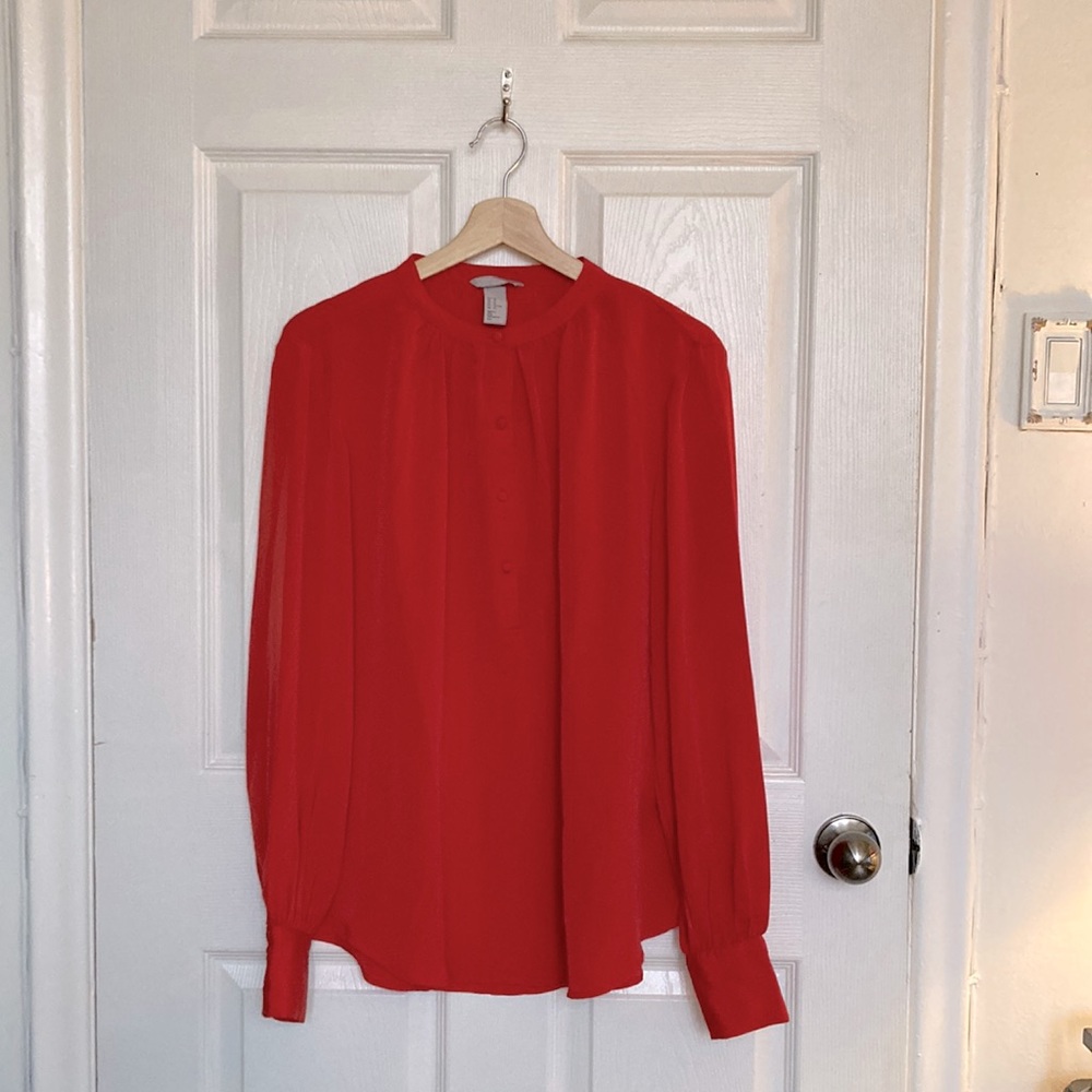 Warm red flowy silky peasant top